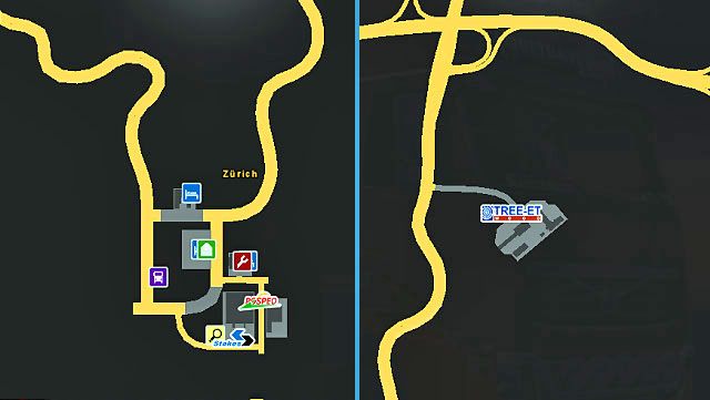 W mieście tym położonym na północy kraju przy głównej autostradzie wschód-zachód odkryć możesz agencję pracy oraz mały salon samochodowy marki DAF - ETS2: Szwajcaria - drogi, miasta - Euro Truck Simulator 2 - poradnik do gry