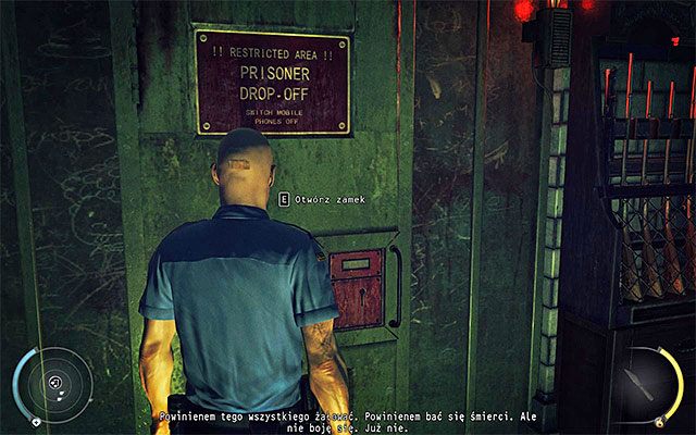 W celu opuszczenia opisywanej lokacji musisz otworzyć zamek w pokazanych na powyższym screenie drzwiach - Cele | 15 - Prawo Skurkyego | Solucja Hitman Rozgrzeszenie - Hitman Absolution - poradnik do gry
