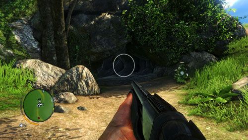 Dostań się w miejsce oznaczone kółkiem na obrazku, by stanąć przed wejściem do jaskini - Wyspa północna (zachód) | Listy zaginionych (ukryte przedmioty) w Far Cry 3 - Far Cry 3 - poradnik do gry