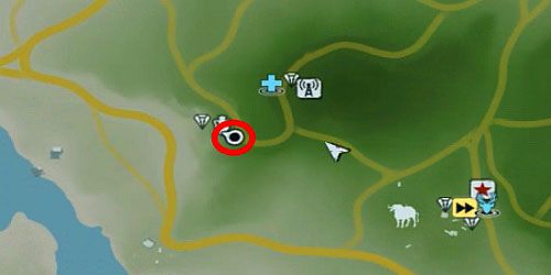 W miejscu oznaczonym na mapie kółkiem, staniesz przed zniszczonym płotem - Wyspa północna (północ) | Przedmioty kultu (ukryte przedmioty) w Far Cry 3 - Far Cry 3 - poradnik do gry