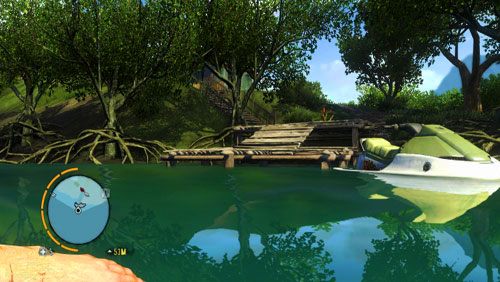 Kiedy dopłyniesz do regionu, w którym ma znajdować się ostatni cel, wyjdź z wody przy pomoście pokazanym na obrazku - Brudna robota | Misje fabularne w Far Cry 3 - Far Cry 3 - poradnik do gry