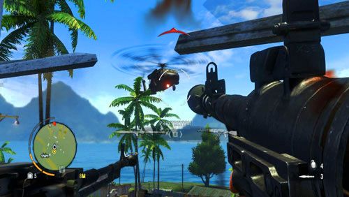 Kiedy nadleci helikopter, zestrzel go z RPG, które znajdziesz na stole na przeciwko działka - Rozbroić sytuację | Misje główne w Far Cry 3 - Far Cry 3 - poradnik do gry