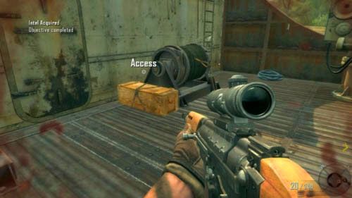 Zeskocz i podejdź do pojemnika z napisem Access pomiędzy drabinami (obrazek powyżej) - 01 - Pyrrhic Victory | Misje - Opis przejścia | Call of Duty Black Ops II - Call of Duty: Black Ops II - poradnik do gry