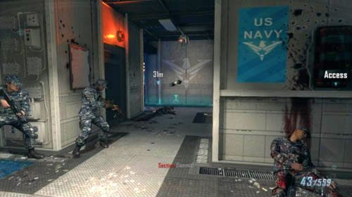 Za rogiem po prawej jest druga wieżyczka, biega tu też wielu przeciwników - 09 - Odysseus | Misje - Opis przejścia | Call of Duty Black Ops II - Call of Duty: Black Ops II - poradnik do gry