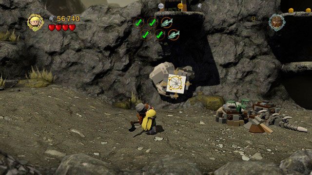 Poruszając się dalej na prawo znajdziemy popękany klocek LEGO na ścianie - Obłaskawienie Golluma | Znajdźki | LEGO The Lord of the Rings - LEGO The Lord of the Rings: Władca Pierścieni - poradnik do gry