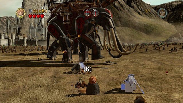 Podczas walki z Mumakilami; pomiędzy dwoma mithrilowymi klockami znajdziemy miejsce do posadzenia roślinki - Bitwa na polach Pelennoru | Znajdźki | LEGO The Lord of the Rings - LEGO The Lord of the Rings: Władca Pierścieni - poradnik do gry