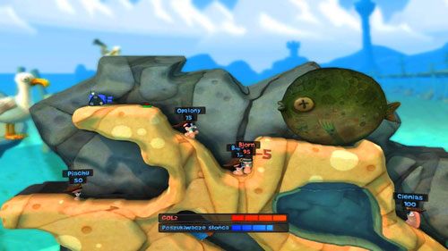 Następny ruch warto poświęcić na przelot jednym z robali do naszych przeciwników [ilustracja] - Życie to nie tylko plaża | Plaża (Kampania) | Worms Revolution - Worms: Revolution - poradnik do gry