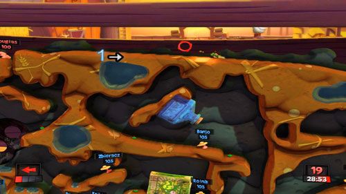 Drugim robalem niszczymy górną część zbiornika wodnego [1], np - Urodzony wojownik | Podwórko (Kampania) | Worms Revolution - Worms: Revolution - poradnik do gry