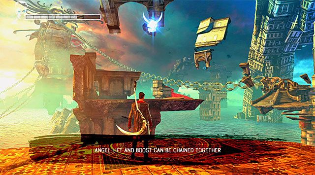 Ruszaj dalej, zatrzymując się dopiero przy pokazanej na powyższym screenie krawędzi - Pierwsze wspomnienie | 3 - Bloodline (Więzy krwi) | DMC Devil May Cry - DMC: Devil May Cry - poradnik do gry