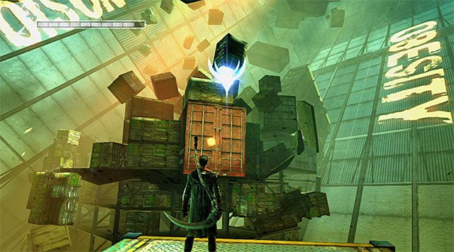 Obie ścieżki opisane powyżej prowadzą do tej samej platformy, która pokazana została na powyższym screenie - Przeprawa przez pierwszy magazyn | 5 - Virility | DMC Devil May Cry - DMC: Devil May Cry - poradnik do gry