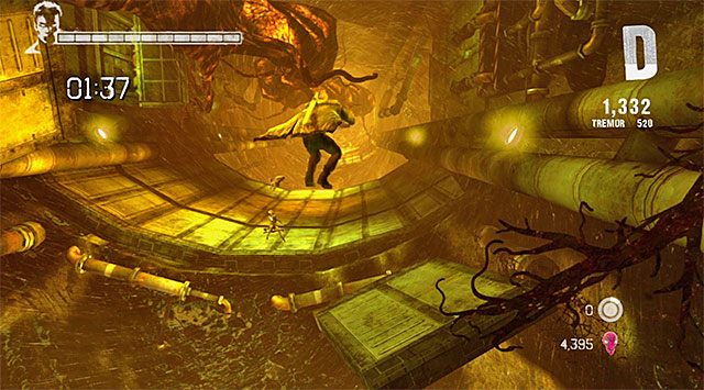 Tuż po znalezieniu się na nowej platformie wpadniesz na pierwszego potwora - Ucieczka z tunelu | 6 - Secret Ingredient (Tajny składnik) | DMC Devil May Cry - DMC: Devil May Cry - poradnik do gry