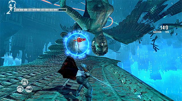 Drugi z ataków wiedźmy polega na ciśnięciu w Twoją stronę demonicznym ostrzem - Dotarcie do Assiel | 9 - Devil Inside (Diabeł w środku) | DMC Devil May Cry - DMC: Devil May Cry - poradnik do gry