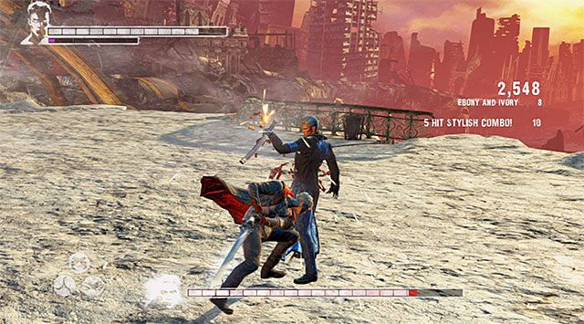 Za każdym razem przestawaj atakować Vergila gdy tylko zauważysz, że zaczął ponownie blokować wszystkie Twoje ciosy - 20 - The End - Boss - Vergil (Zakończenie) | 20 -FINAŁ | DMC Devil May Cry - DMC: Devil May Cry - poradnik do gry