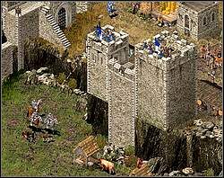 Podczas pierwszego ataku nieprzyjaciela niszcz łucznikami z wież i machinami wojennymi (tylko ostrożnie z tym ostatnim, by sobie samemu murów nie poniszczyć) - Misja XIX - Wilk w klatce | Kampania i misje dodatkowe w Twierdza - Twierdza - poradnik do gry