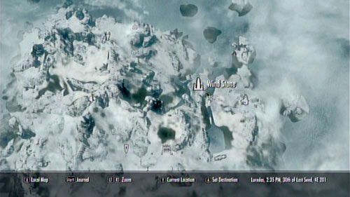 Udaj się do Kamienia Wichru korzystając z opcji szybkiej podróży (jeśli jeszcze tam nie byłeś, przenieś się do Wioski Skaalów i idź na zachód) - Use the Bend Will Shout on the Wind Stone [Użyj Krzyku Ugięcie woli na Kamieniu Wichru] | Przeznaczenie Skaalów - The Elder Scrolls V: Skyrim - Dragonborn - poradnik do gry