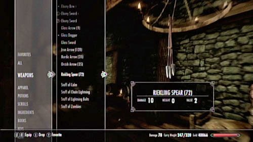 Kiedy zdobędziesz już odpowiednią ilość towaru, wróć do zleceniodawczyni i odbierz od niej nagrodę pieniężną (zależną od Twojego poziomu doświadczenia) - Bring 50 Riekling Spears to Hilund [Zdobądź dla Hilund 50 włóczni Rieklingów] | Pozostałe zadania - The Elder Scrolls V: Skyrim - Dragonborn - poradnik do gry