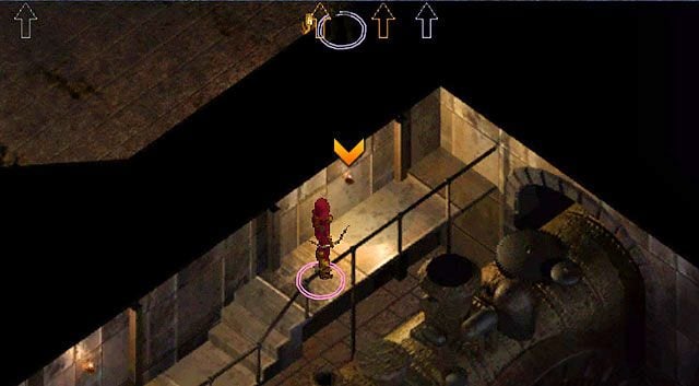 Zanieś znalezione przedmioty do maszynowni [12] i kliknij w zaznaczonym punkcie na ścianie, aby uruchomić prasę do winogron - Wieża Durlaga- Labirynt Durlaga (poziom 1-2) | Opowieści z Wybrzeża Mieczy - Baldurs Gate: Enhanced Edition - poradnik do gry