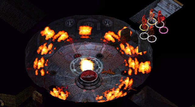 Na dobry początek będziesz musiał przedostać się przez okrągłe pomieszczenie [1], w którym w równych odstępach wybucha kula ognia - Wieża Durlaga- Labirynt Durlaga (poziom 2-4), Broda Ulgotha | Opowieści z Wybrzeża Mieczy - Baldurs Gate: Enhanced Edition - poradnik do gry