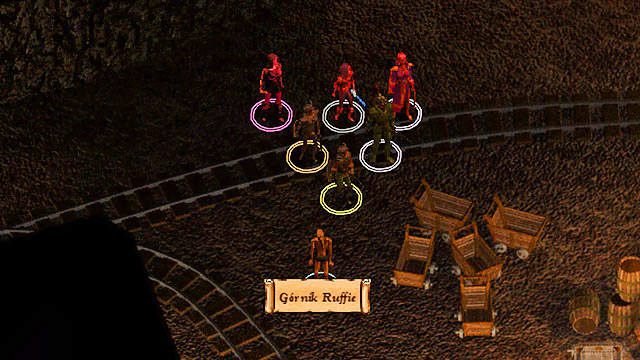 Od razu po wejściu do kopalni [1] zostaniesz zaczepiony przez jednego z górników, który powie Ci, abyś porozmawiał z Ruffiem - Wizyta w kopalni Nashkel - Kopalnie Nashkel | Rozdział 2 - zadania główne - Baldurs Gate: Enhanced Edition - poradnik do gry