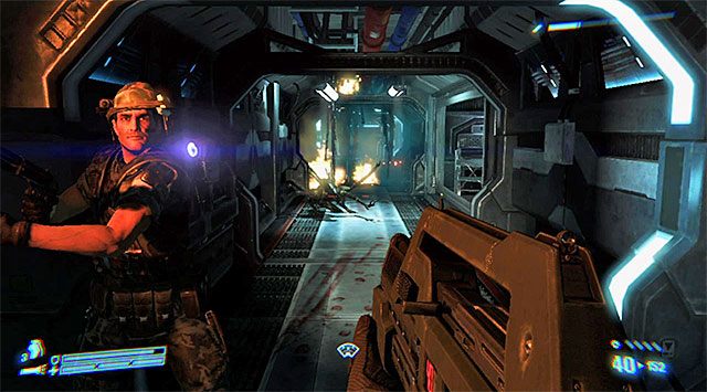 Zaczekaj aż Keyes odblokuje kolejne przejście - Wycofaj się na Sephorę | Misja 1 - SOS | Aliens Colonial Marines - Aliens: Colonial Marines - poradnik do gry