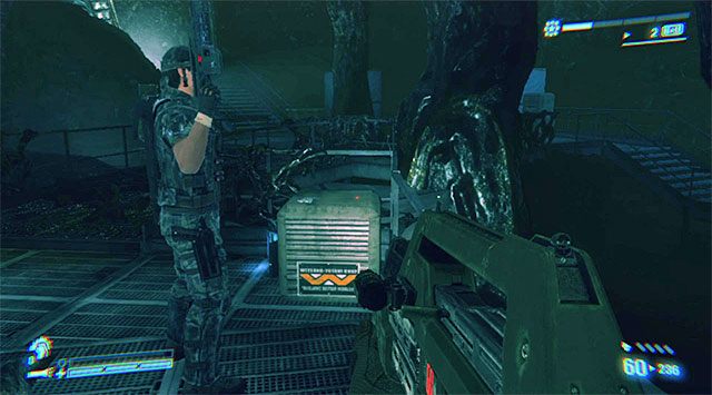 Kontynuuj przemarsz, mijając po drodze pradawnego (Space Jockeya) - Dotrzyj do statku i nie daj mu wystartować (2) | Misja 10 - Wrak odzyskany - Aliens: Colonial Marines - poradnik do gry
