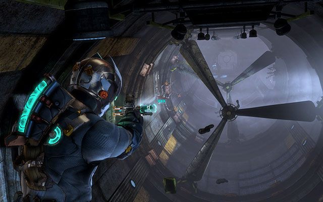 Zejdź po drabinie na dół i otwórz kolejne wrota - Reach the command saucer | 3 - The Lost Flotilla | Dead Space 3 - Dead Space 3 - poradnik do gry