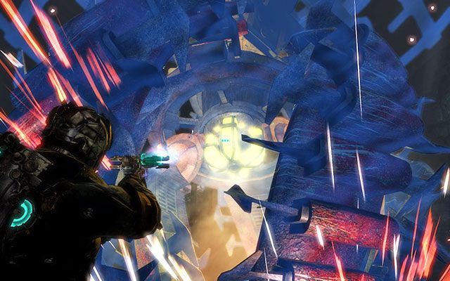 Używając kinezy zwolnij dwie blokady - pokrętłami po obu stronach wiertła - 10 - Now We Know - Locate the Experiment Facility | 10, 11 - Now We Know / Signal Hunting - Dead Space 3 - poradnik do gry