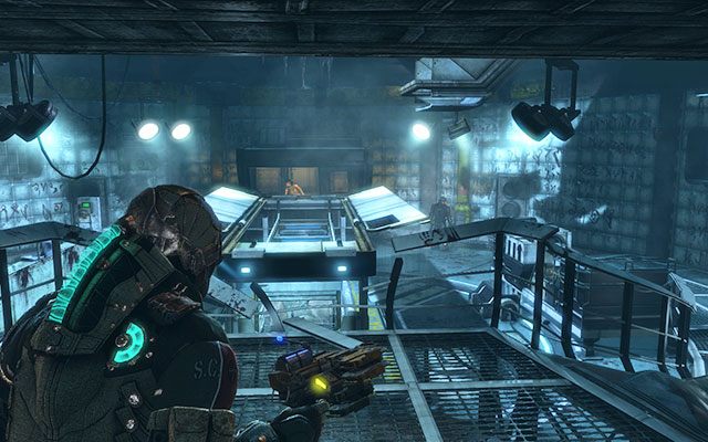 Po opuszczeniu windy przejdź korytarzem do jednego z przejść, które prowadzi do laboratorium - Meet Ellie in the Rosetta lab | 14 - Everything Has Its Place | Dead Space 3 - Dead Space 3 - poradnik do gry