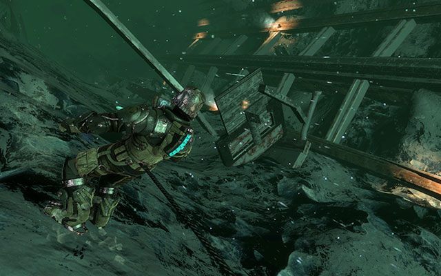 Na jednym ze zniszczonych mostków po prawej - przy długiej metalowej podpórce - podczas jednej z wędrówek na dół - Rozdział 16 | Sekrety | Dead Space 3 - Dead Space 3 - poradnik do gry