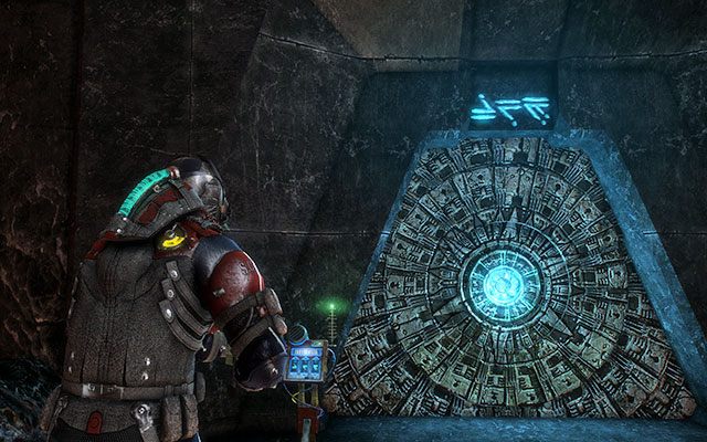 Tuż po wylądowaniu udaj się prosto, gdzie natkniesz się na zamknięte wrota - Bring the Codex to the Machine #2 | 16, 17 - What Lies Below / A Strange City - Dead Space 3 - poradnik do gry