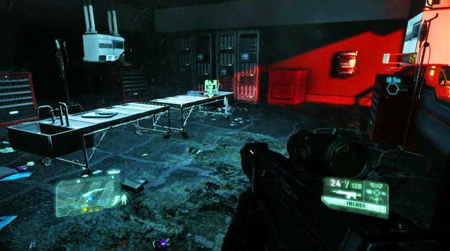 Podążając dalej do celu, zejdź po schodach na niższy poziom - Przeszukaj laboratoria | Safeties Off | Crysis 3 - Crysis 3 - poradnik do gry