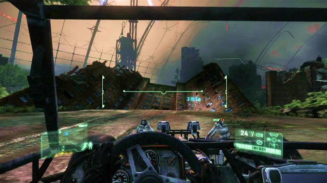 Około dwustu metrów od celu, by przedostać się dalej, będziesz musiał skorzystać ze skoczni w postaci przewróconego budynku - Dotrzyj do Claire | Red Star Rising | Crysis 3 - Crysis 3 - poradnik do gry