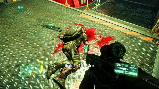 Przed zjechaniem do laboratorium CELL, przed wejściem do windy będą leżeć zwłoki, przy których odnajdziesz dane - Safeties Off | Dane wywiadowcze CELL oraz plakaty | Crysis 3 - Crysis 3 - poradnik do gry