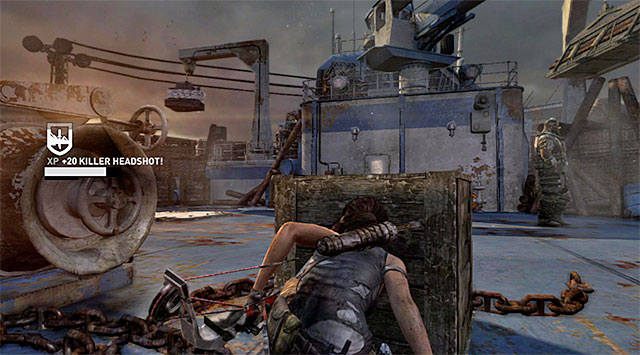 Wyjdź z tunelu i błyskawicznie schowaj się za niewielką skrzynką - Znajdź Alexa | 22 - Zaginiony | Solucja Tomb Raider - Tomb Raider - poradnik do gry