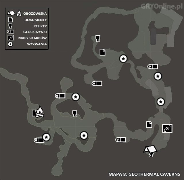Mapa 8: Geothermal Caverns (Jaskinie geotermiczne) - Mapa | Sekrety - Geothermal Caverns i Solarii Fortress | Sekrety Tomb Raider - Tomb Raider - poradnik do gry