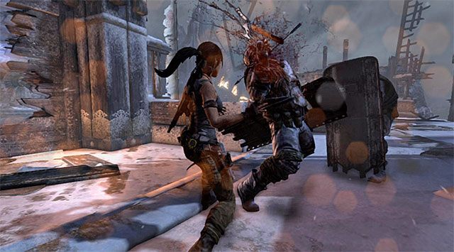 Na koniec zainteresuj się dwoma osobami z tarczami - Uratuj Sam porwaną przez Mathiasa (2) | 24 - Powrót | Solucja Tomb Raider - Tomb Raider - poradnik do gry