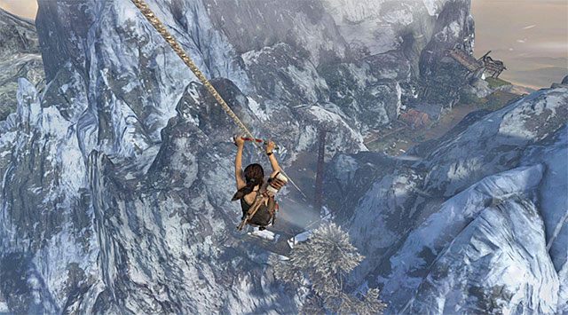 Rozpocznij od złapania się pobliskiej liny i zaczekaj aż Lara wyląduje w nowym miejscu - Rozpal ognisko, by nadać sygnał wezwania pomocy | 8 - Wołanie o pomoc - Tomb Raider - poradnik do gry