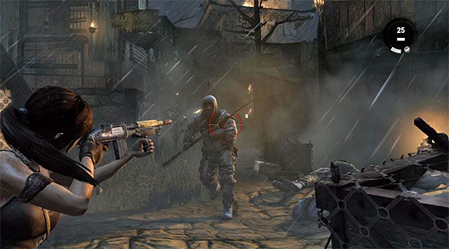 Dokładnie obserwuj poczynania wrogów, gdyż część z nich spróbuje zapewne podbiec do Lary - Spotkaj się z Sam | 17 - Prosto w ogień | Solucja Tomb Raider - Tomb Raider - poradnik do gry