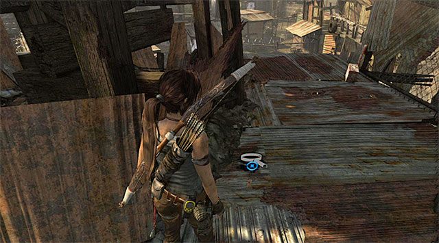 Pojemnik leży na jednym z dachów (nagroda: 5 punktów doświadczenia) - Składziki GPS (01 - 07) | Sekrety - Shantytown (Miasto ubogich) | Tomb Raider - Tomb Raider - poradnik do gry