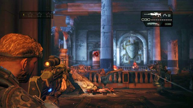 W pomieszczeniu odnajdziesz Lancera, Obrzyna oraz skrzynię z amunicją - Sale - Budynek sądu - Gears of War: Judgment - poradnik do gry