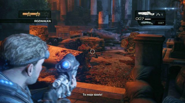 W następnej kolejności, z drugiego końca holu nadbiegnie liczna grupa wrogów (m - Taras - Budynek sądu - Gears of War: Judgment - poradnik do gry