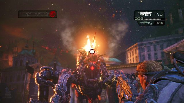 Na bloku po lewej stronie odnajdziesz symbol odtajnionej misji - Plac martwego tyrana - Budynek sądu - Gears of War: Judgment - poradnik do gry