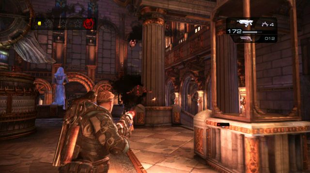 Na ścianie posągu odnajdziesz symbol odtajnionej misji - Hala główna - Muzeum chwały wojskowej - Gears of War: Judgment - poradnik do gry