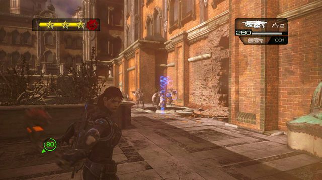 Po przejściu do dalszej części dziedzińca, bot ponownie przejdzie w tryb ochrony - Pas Monroea - Akademia Wojskowa Halvo Bay - Gears of War: Judgment - poradnik do gry