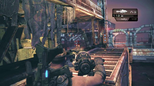 Po użyciu flary, wejdź schodami na balkon po prawej stronie, zabierając ze sobą Gatlinga - Ślepy zaułek - Pokłosie - Gears of War: Judgment - poradnik do gry