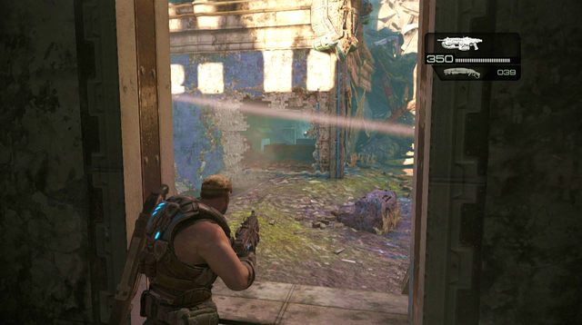 Musisz ponownie przebiec na drugą stronę i wbiec do budynku przez dziurę w narożniku - O krok bliżej - Pokłosie - Gears of War: Judgment - poradnik do gry