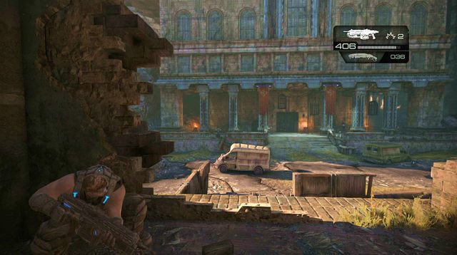 Po podniesieniu nieśmiertelnika, wróć się na górę i przejdź przez dziurę w prawej ścianie pomieszczenia - O krok bliżej - Pokłosie - Gears of War: Judgment - poradnik do gry