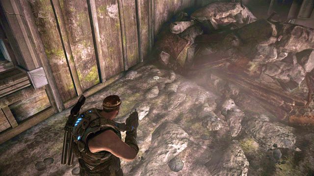Zejdź do wspomnianej dziury, korzystając z zejścia obok biurka przy oknie - Prosto na górę - Pokłosie - Gears of War: Judgment - poradnik do gry