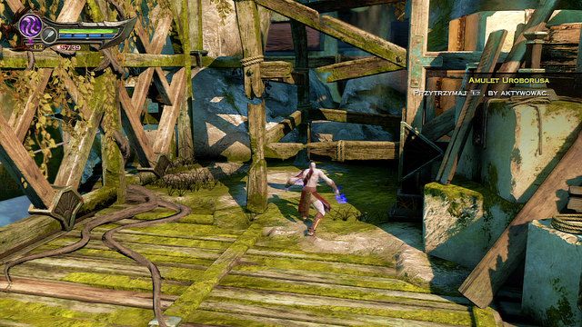 Po walce podejdź do rusztowania i zniszcz popękane drewniane podpory - Wspinaczka po stopie | God of War Wstąpienie - God of War: Ascension - poradnik do gry