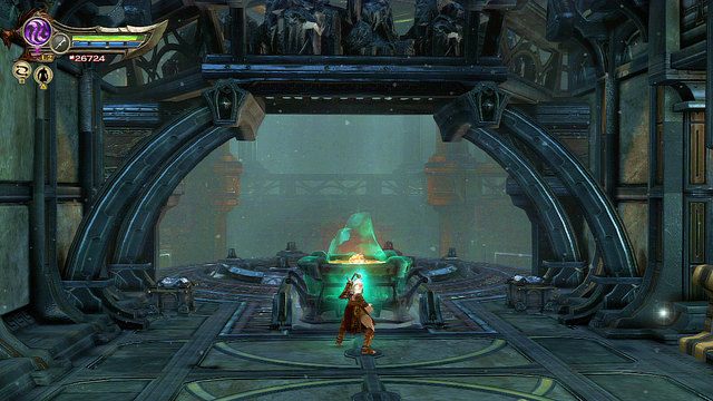 Ostatni raz chwyć za podest z węglem oraz płynem i przepchaj go przed piec Archimedesa, między dwie białe skrzynie - Rozpalanie pieca | God of War Wstąpienie - God of War: Ascension - poradnik do gry